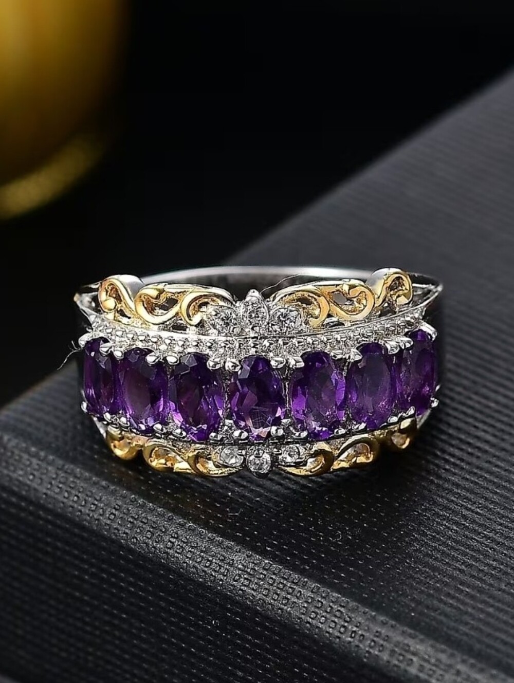 Karis African Amethyst & White Zircon 1.60 ctw Ring 18K YG Plated Platinum Bond